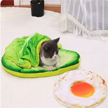

Creative Pet Dog Cat Bed House Sleeping Mat Soft Warm Flannel Cat Blanket Poached Egg Novelty Dog Mat Pizza Sleeping Blankets