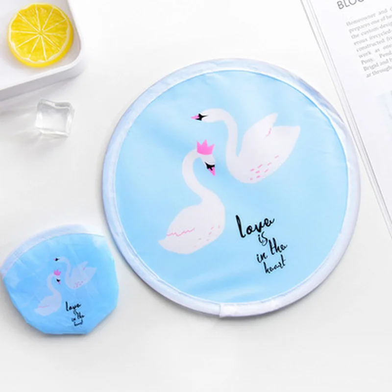 

Cartoon Mini Round Disc Portable Fan Folding Pocket Wallet Flyer Kawaii Unicorn/flamingo/swan/pig Handheld Decoration Fan