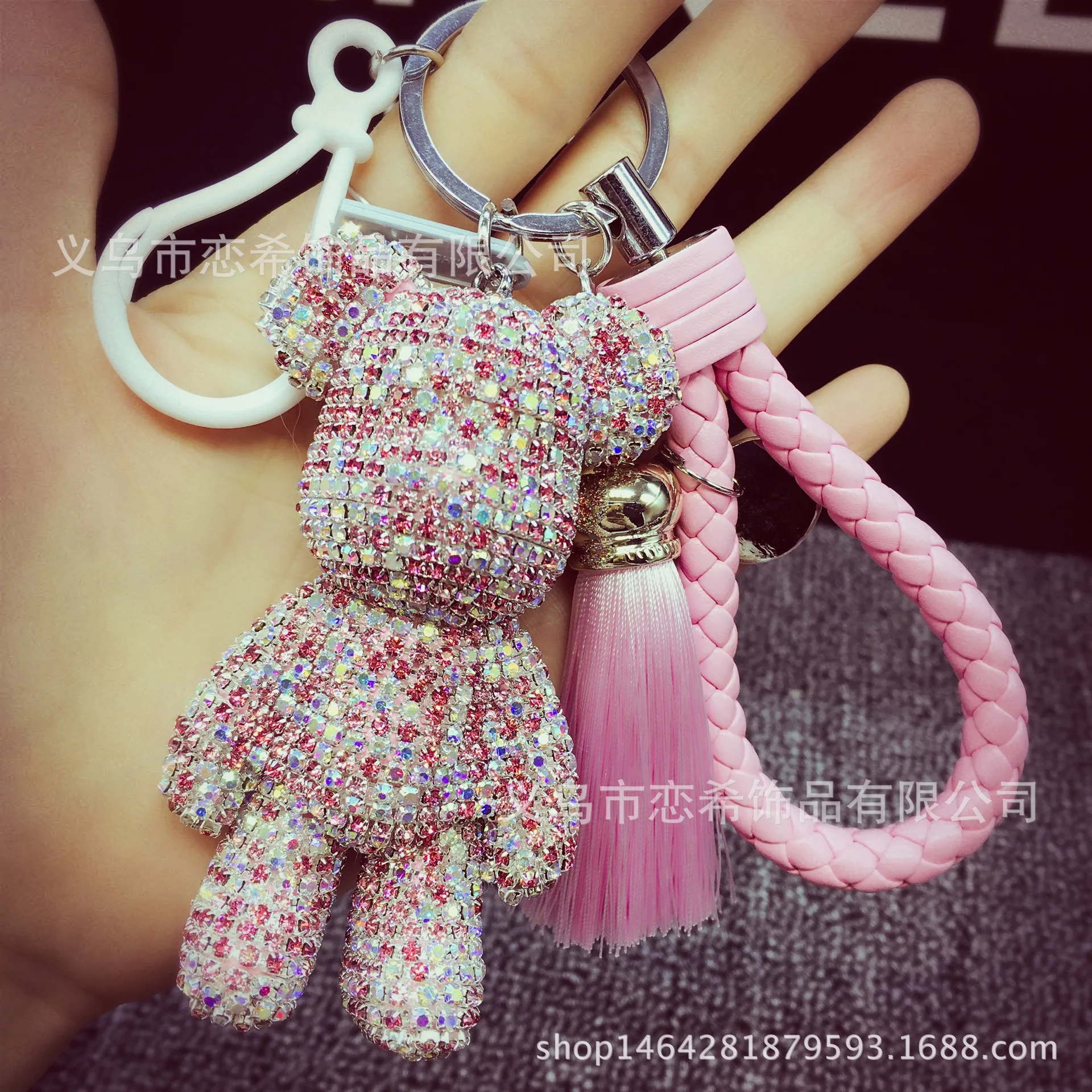 Rhinestone Cute Bear Key Chain Tassels Keychain Anti-lost Pendant Holiday  Car Key Ring Chain Holder Keyfob Jewelry For Girl Gift