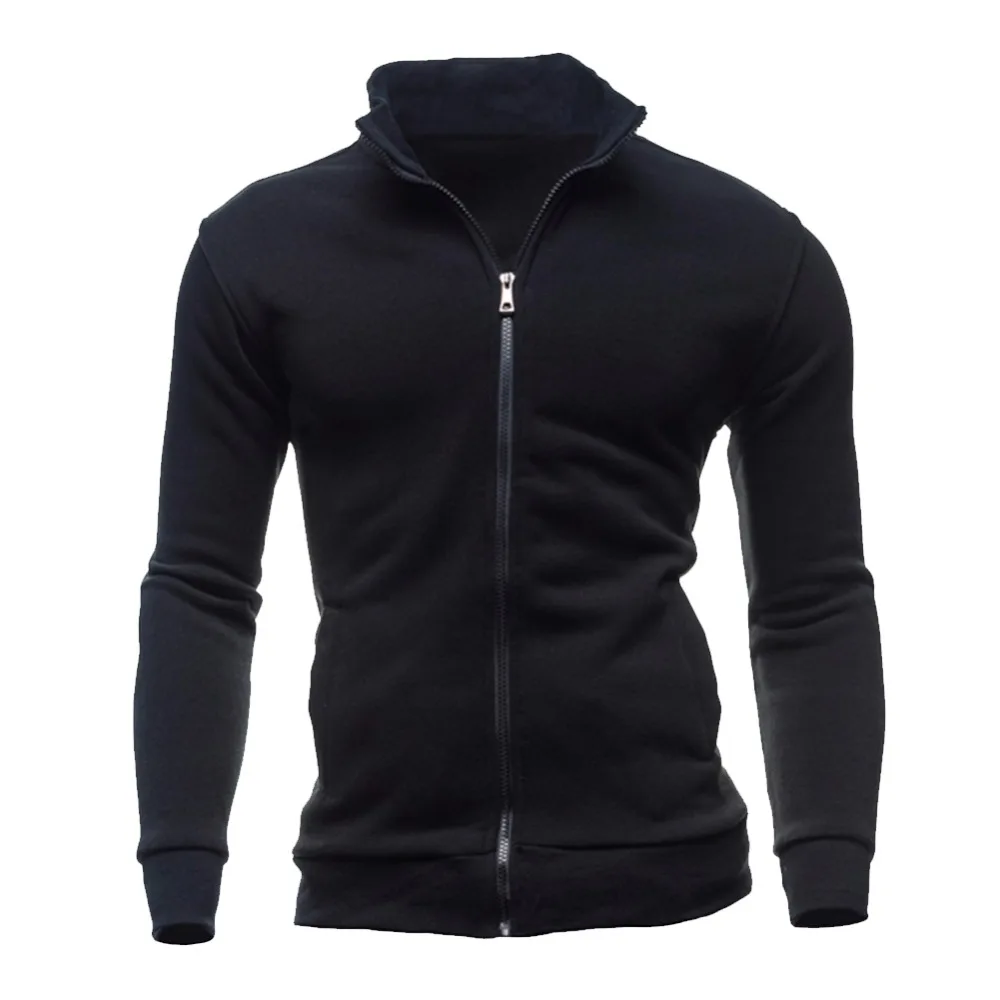 Men Autumn Long-Sleeves Stand Collar Cardigan Zipper solid color Sports Sweatershirt Coat