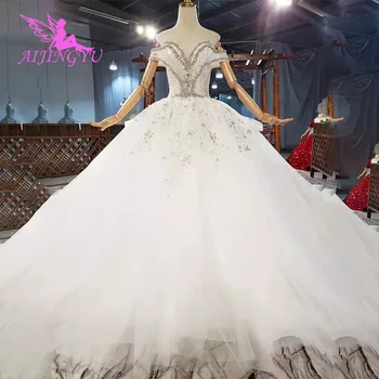 شراءAIJINGYU 2021 فساتين أنيقة قصيرة الجبهة فريدة من نوعها الهنود قطار طويل فستان الزفاف شعبية فستان الزفاف