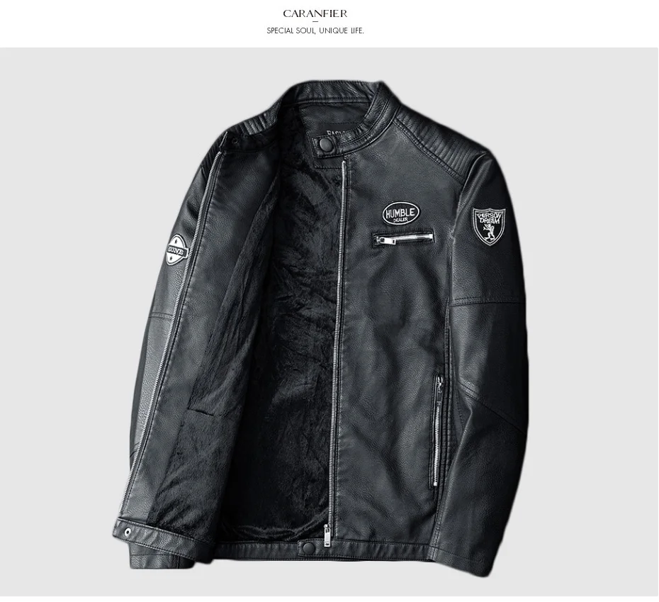 CARANFIER для мужчин s осень зима искусственная кожа мужчины мотоцикл Байкерская кожаная куртка пальто вышивка кожаные куртки Мужская верхняя одежда
