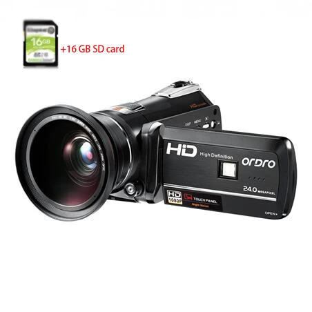 with wide angle lens ORDRO цифровая видеокамера 1080 P Full HD видеокамера Wi-Fi инфракрасная ночная съемка ИК 30fps 18X цифровой зум Видео рекордер 2 батареи - Цвет: with wide angle lens