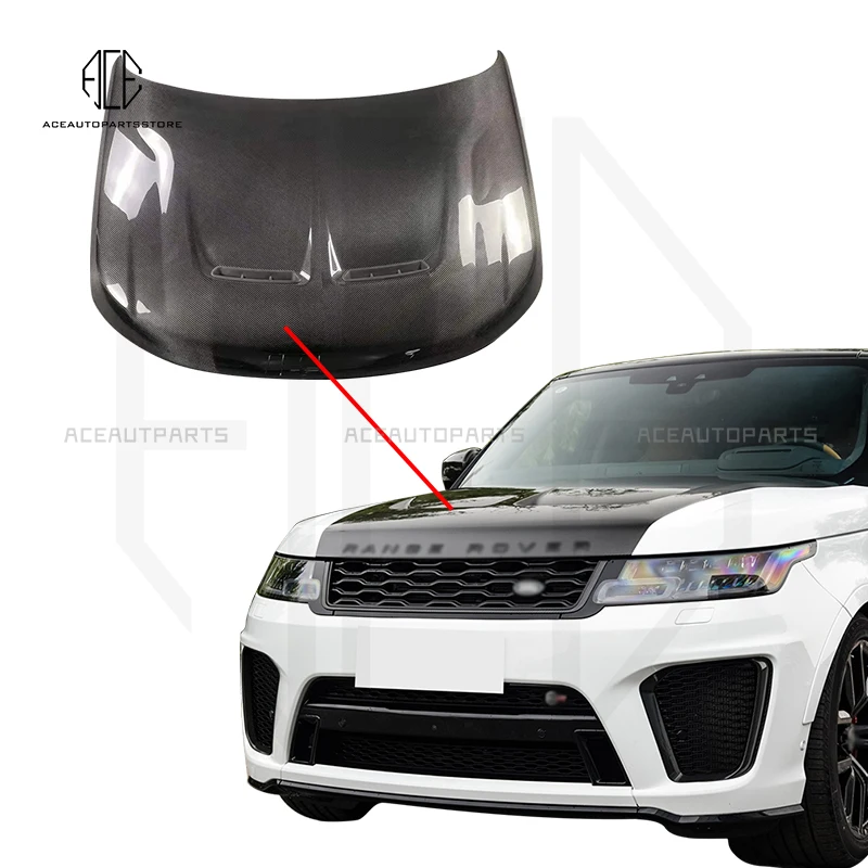 

Real Carbon Fiber Front Engine Hood Cover Fits For and Rover Range Rover Sport SVR Style 2014-2021