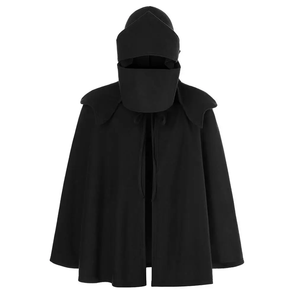 Black Мужская однотонная маска, плащ, необычный пэчворк, свободные рукава летучая мышь, с капюшоном, ретро-накидка, пальто, сшитая стильная куртка assassins creed - Цвет: Black