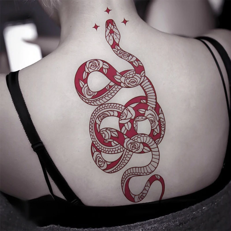 1pcs Temporary Tattoo Stickers Waterproof Large Size Arm Red Black Stickers Snake For Woman Men Body Waist Snake Tattoos Temporary Tattoos Aliexpress