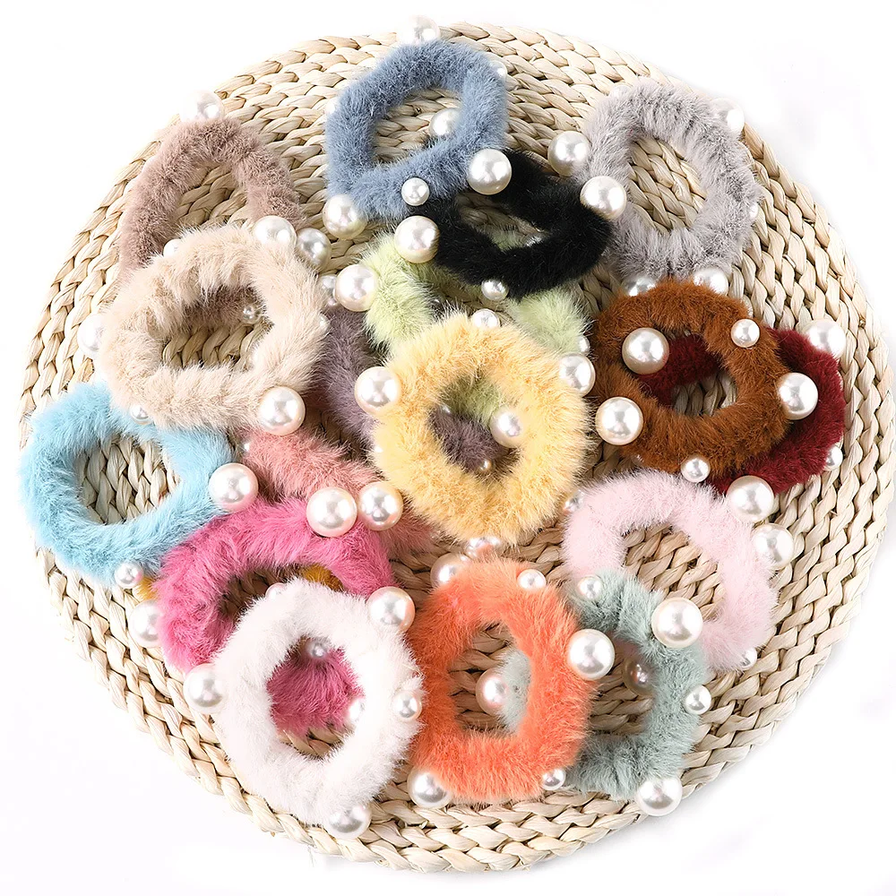

2019 Winter New Plush Pearl Scrunchie Women Girls Elastic Hair Rubber Bands Accessories Gum Tie Hair Rope Ring Holder Headdress
