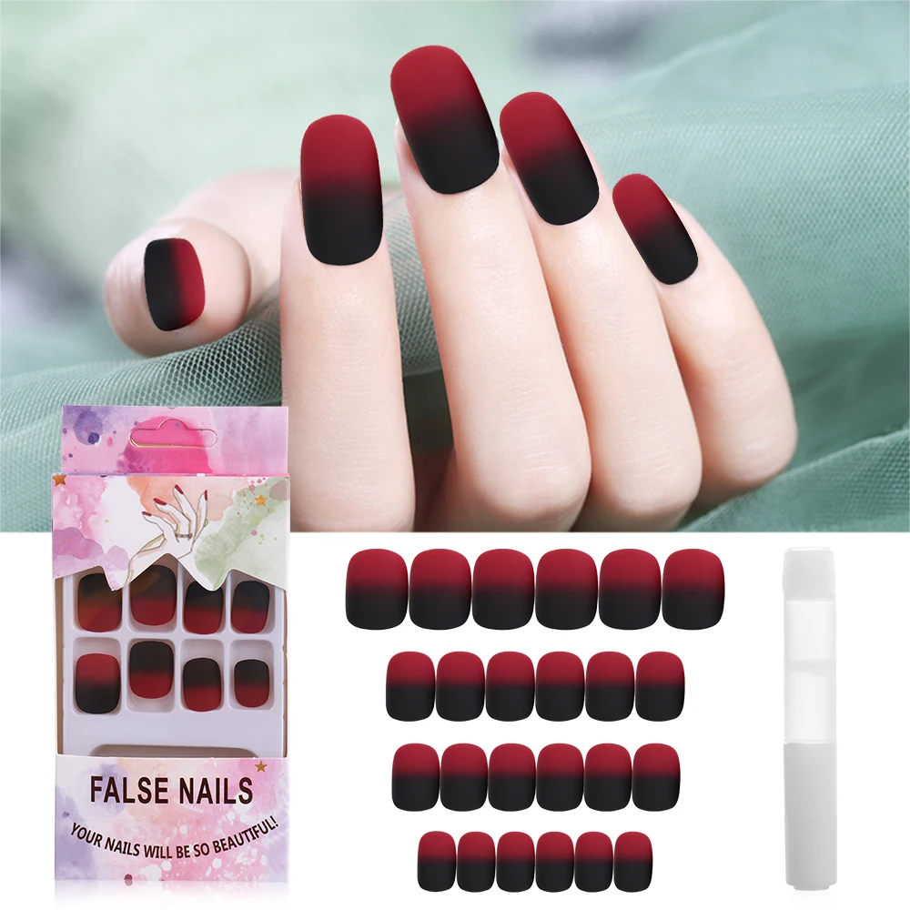 

24Pcs Pre Design Fake Nails Matte Gradient Short False Nails Beautiful Nail Tips Matte False Nail Tips Grandient Full Cover