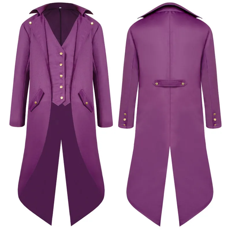 Красный смокинг, фрак, мужская куртка и пальто, ласточкин хвост, пыль, косплей, Паровой костюм в стиле панк, Дворцовое платье, Европа, Америка, униформа для мальчиков - Цвет: purple
