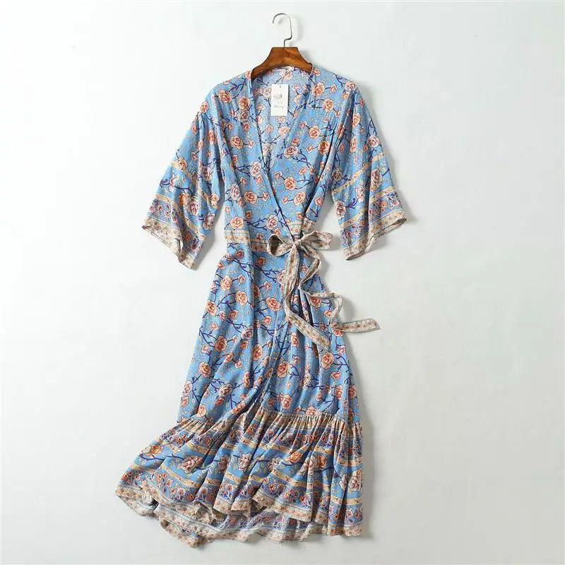 GypsyLady Boho флористическая накидка платье винтажное летнее праздничное винтажное платье женское с v-образным вырезом кружевное сексуальное длинное пляжное платье