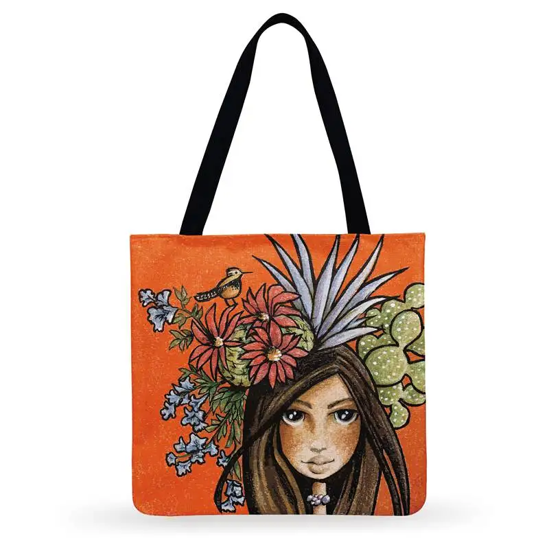 

Foldable Shopping Bag Retro Girl Oil Painting Print Tote Bag For Ladies Shoulder Bag Women Casual Tote Outdoor Beach Bags