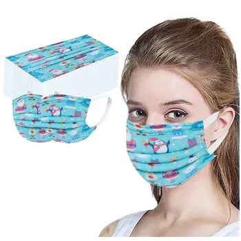 

100PCS Printed Christmas Breathable Face Mask Disposable Windproof Mouth Cover Cloth Mouth Mask Washable Face Shield
