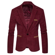 Chaqueta de traje para hombre, traje ajustado de un solo botón, Blazer de pana informal a la moda, color sólido, nueva marca