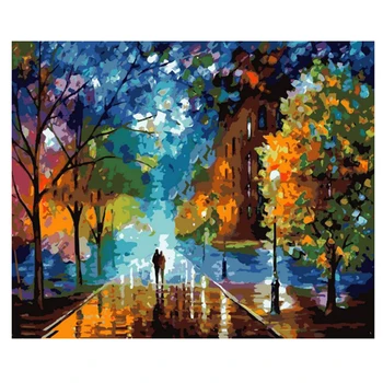 

Rural Landscape Painting by Number DIY Oil Paint 40X50CM Canvas Art Lovers Walks In the Street Oil Painting Home Decor Gift