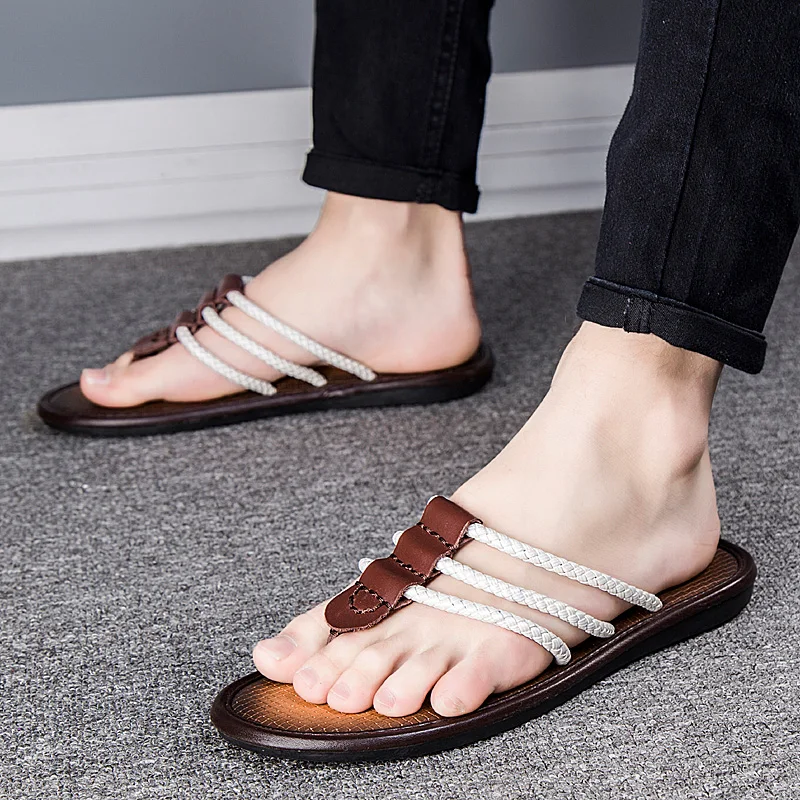 2020 Mens Flip Flops Sandals Genuine Leather Casual Men Shoes Slippers Summer Fashion Beach Flip Flops Platform sandalias mujer