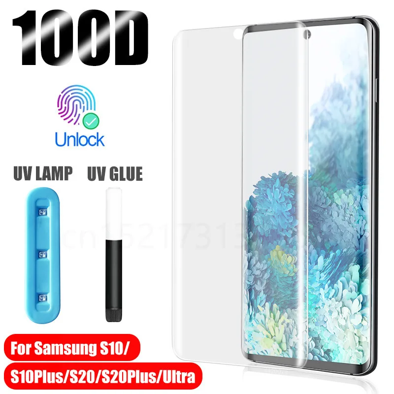 

UV Tempered Glass For Samsung Galaxy S10 S20 Plus Note 10 Plus Full Liquid Screen Protector For Samsung S20 plus Ultra Glass