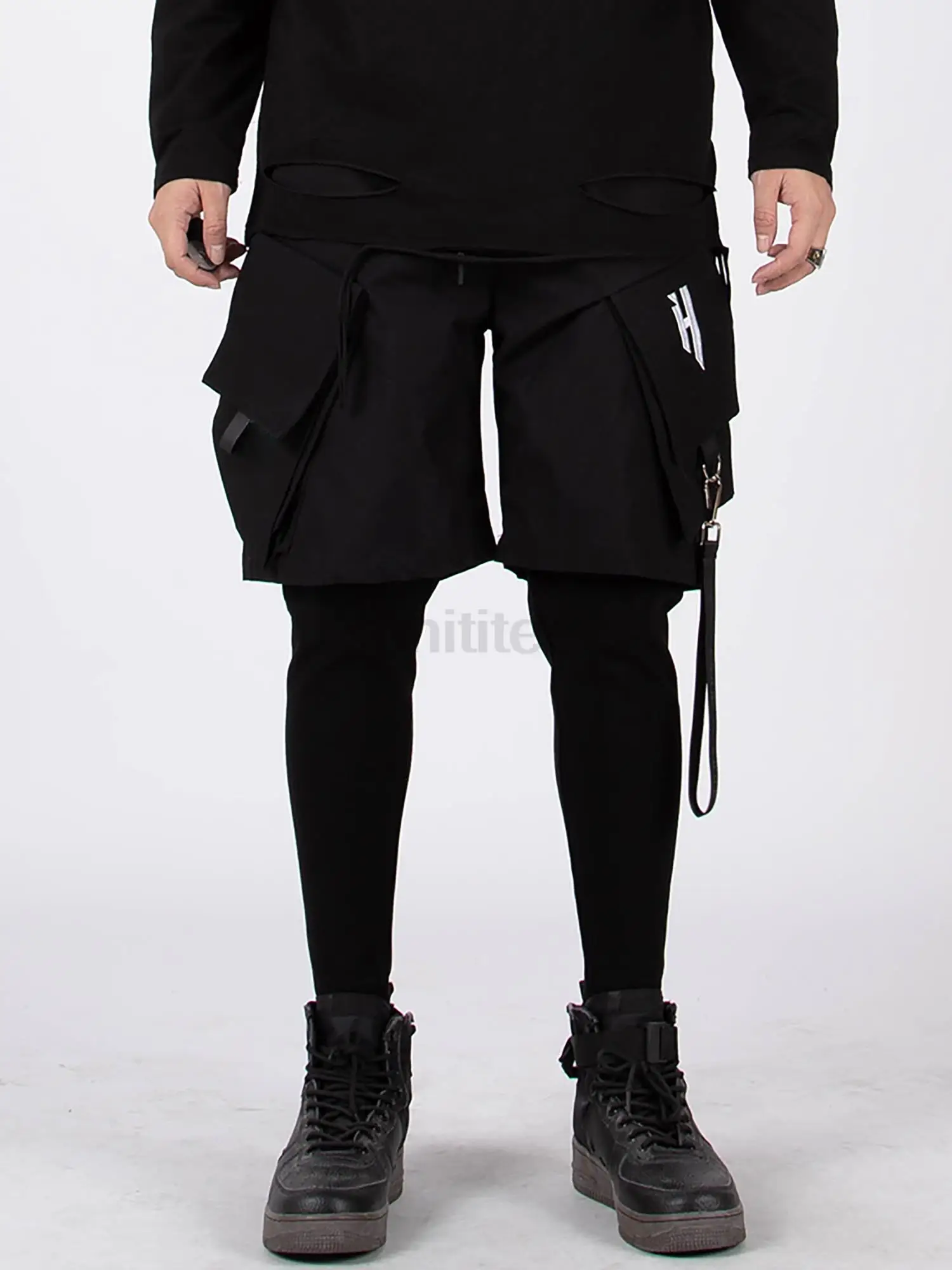 Mens Multi Pockets With Straps Cargo Techwear Joggering Pants Black
