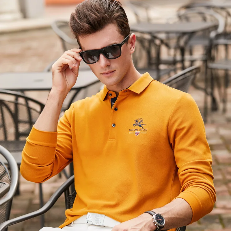 Плюс Размер Мужская брендовая рубашка-поло хлопок с длинным рукавом Camisas Твердые вышивка поло Лето Стенд воротник Мужское поло рубашка