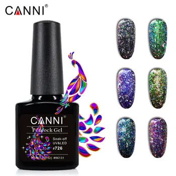 

CANNI New Nail Products soak off long lasting black base Peacock gelpolish starry bling glitter Sequins nail color gel polish