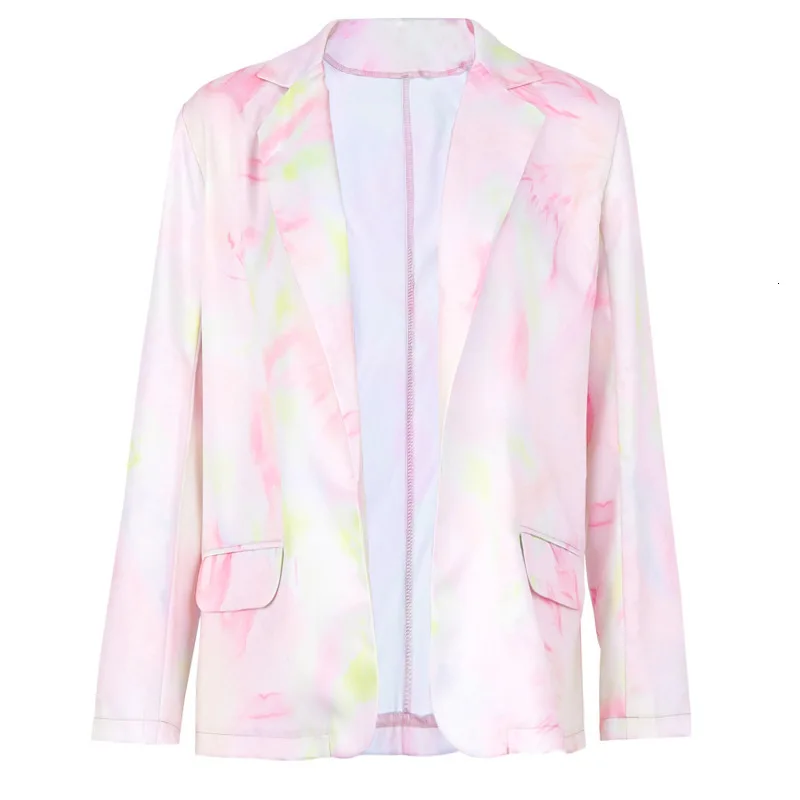 Корейский блейзер с принтом Tye Dye, пальто для женщин, Повседневная Свободная длинная куртка, Блейзер, высокая уличная мода, Женские рабочие пальто, Femme размера плюс