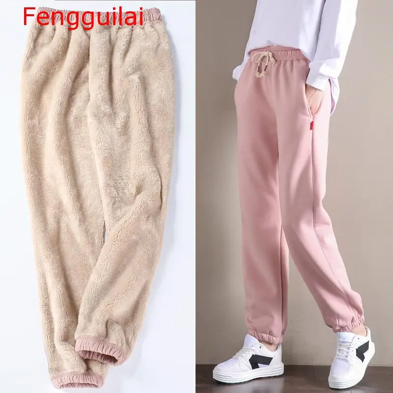 

Women Harem Pants 2019 Autumn Winter Thicken Lambskin Trousers Elastic High Waist Casual Pants Woman Warm Pants Large Size