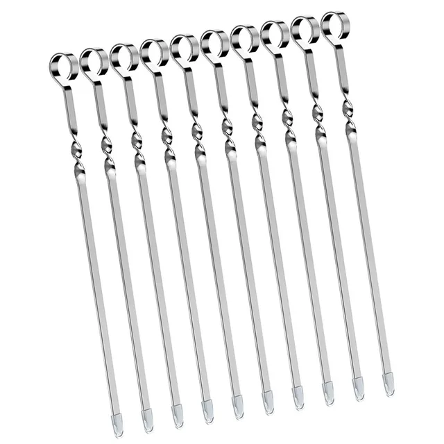 10Db Bbq Nyársai Rozsdamentes Acél Grillezés Lapos Főzési Grill Otthoni Kempinghez