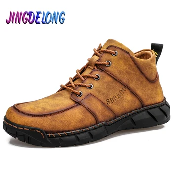 

Classic Men's Platform Boots Handmade Leather Men's Winter Boots Trend Design Men's Boots Outdoor Non-slip Boots Men Black 38-48