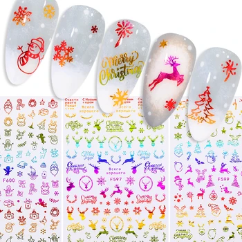 

Snow Deer Design 3D Nail Sticker Gold Christmas Series Nail Art Decals Transfer Sticker for Nails DIY Decoration Slider Paper