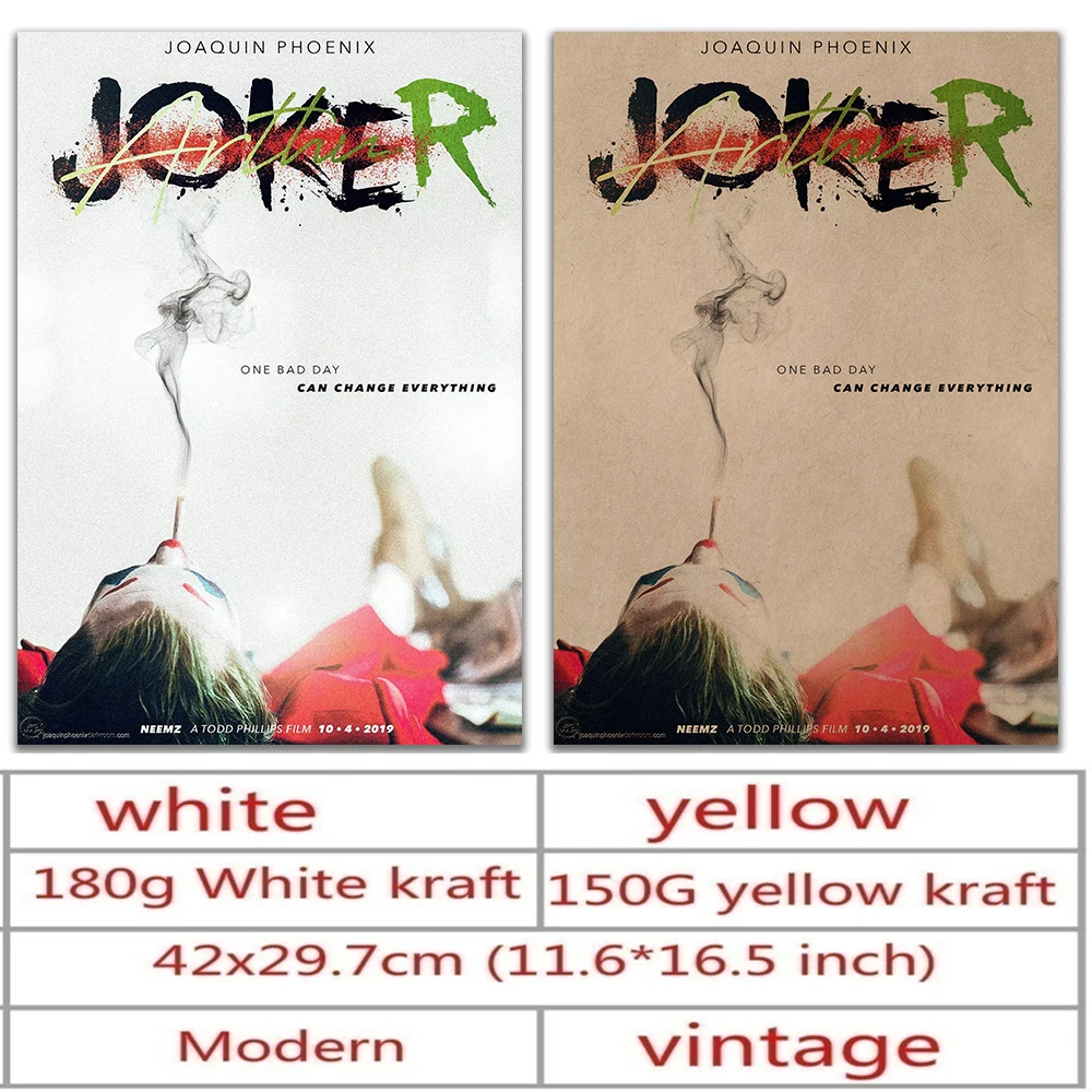 Joker, Joaquin Phoenix-постер для фильмов, белая/желтая крафт-фото бумага, обои, украшение 42X29,7 см(11,6*16,5 дюйма