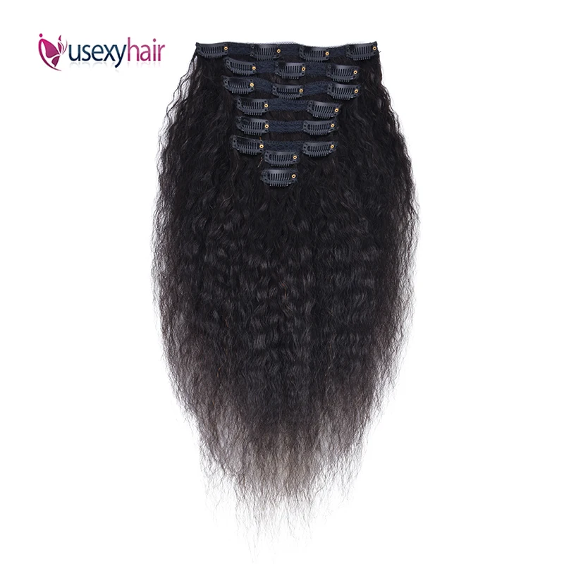 

USEXY Kinky Straight Hair Clips In hair Extensions Brazilian Remy 100% Human Hair Clip In Extensions Natural Color 8 Pieces