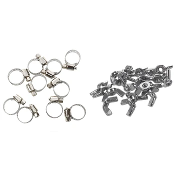 

10 Pcs 1m to 19mm Hose Pipe Clamps & 20 Pcs A2/70 (304) Stainless Steel Wing Nuts Butterfly Nuts Silver, M3 X 0.5mm