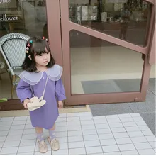 Двухслойная сетка в Корейском стиле для девочек; платье принцессы с воротником; сезон осень года; Детские хлопковые свободные платья; одежда