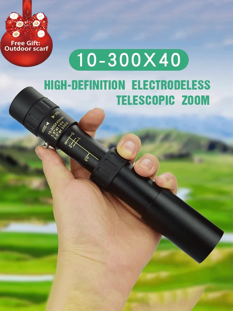 10-300x40mm Monocular Telescope Super Zoom Monocular Quality Eyepiece Portable Binoculars Hunting Lll Night Vision Scope Camping