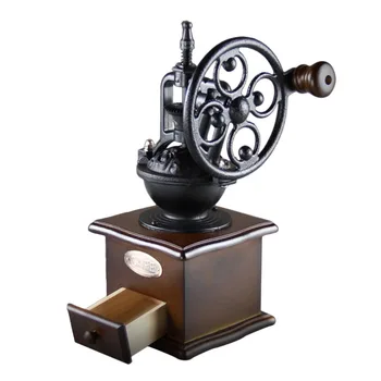 Wheel Design Vintage Manual Coffee Grinder With Ceramic Movement Retro Wooden Mill Hand Coffee Maker Machine For Home Decoration localshipping manual coffee grinder vintage style wooden coffee bean mill grinding ferris wheel design hand coffee maker machine
