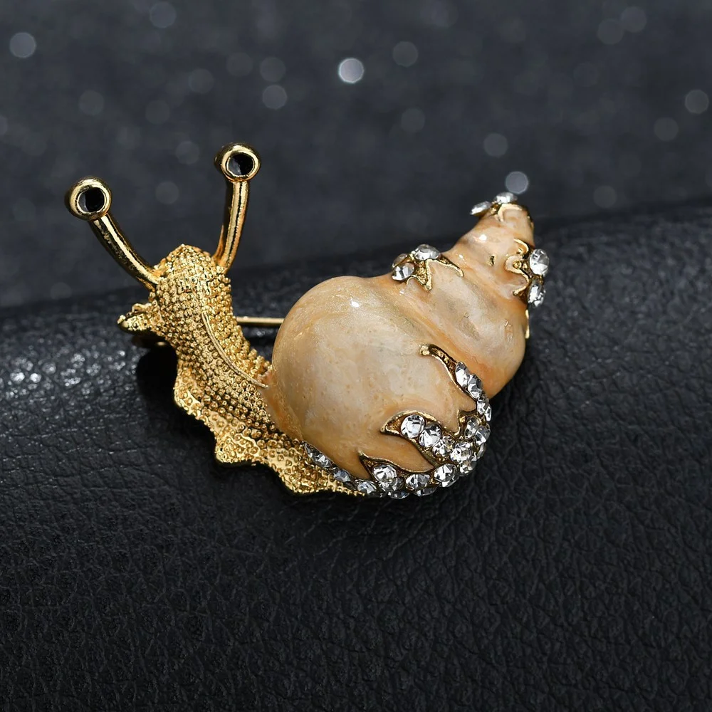 Broche Escargot En Métal Avec Strass - Occasion - Bijou Fantaisie Vintage