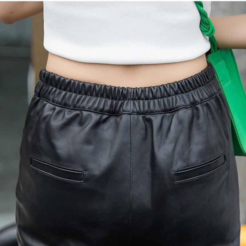 Женские брюки из натуральной кожи Pantalon из натуральной кожи, черные узкие брюки-карандаш с заклепками, женские зимние уличные брюки