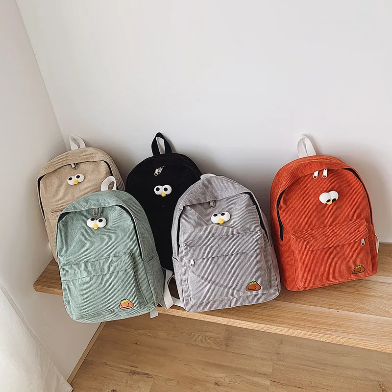 

Middle School Students School Bag Large Capacity Cartoon Fashion Backpack Campus Series Corduroy Casual Bag
