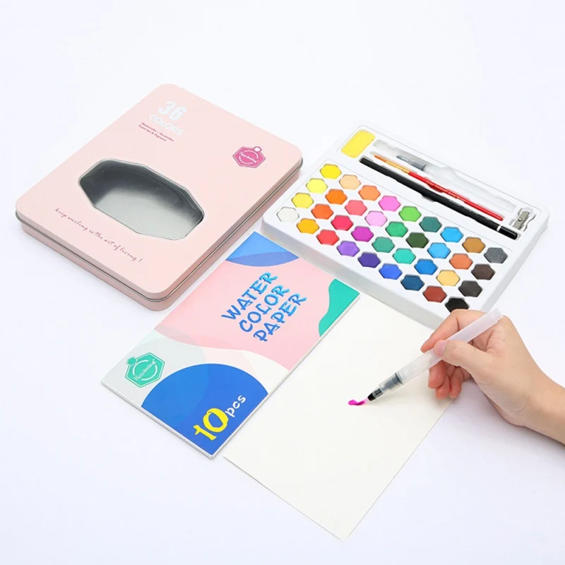 

Watercolor Pigment Set 36-color Watercolor Painting Student Hand-painted Portable Painting Set Iron Box art supplies