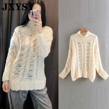 

JXYSY 2019 Winter sweaters women knitting pullovers solid sexy hollow out knitting o-neck female sweaters women pullovers tops