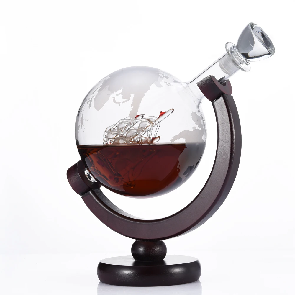 

800mL Globe Decanter with Finished Wood Stand Bar Aerator Funnel Wine Aerator Bar Accessories Home Bar