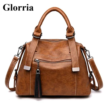 

Glorria Vintage Boston Leather Hansbags Women Bags Designer Tassel Crossbody Women Bag Shoulder Messenger Female Bags Tote Bolso