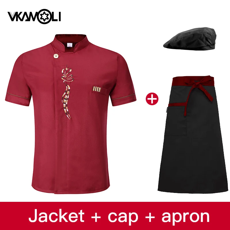 vkamoli Short sleeve Chef jacket Wholesale Unisex Kitchen Baking Cook Wear Work Clothes Men's Uniform cooker hat | Тематическая