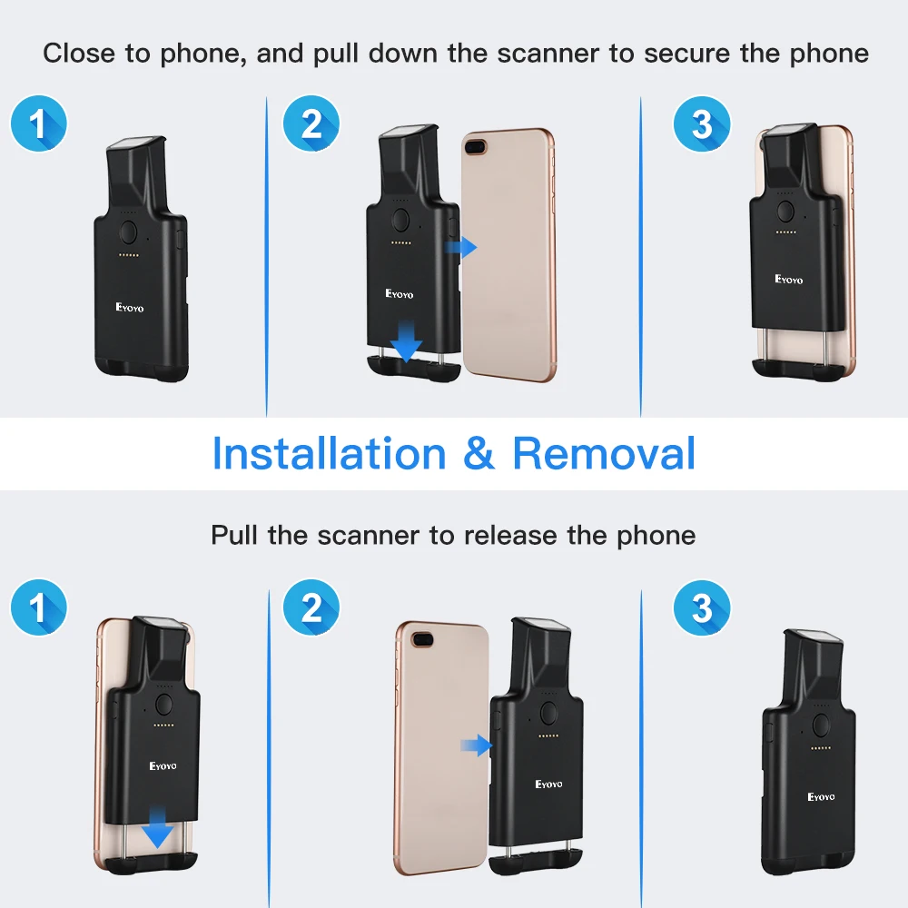 Phone Back Clip Cover Barcode Scanner 2D QR Image Bluetooth Scanning Reader Phone Back Clip Cover Barcode Scanner 2D QR Image Bluetooth Scanning Reader