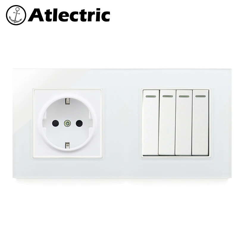 Atlectric ЕС/DE розетка питания Двухстенная розетка 1 2 3 4 банды ВКЛ/ВЫКЛ Выключатель света Лампа кнопка света закаленное стекло панель розетки переключатель,кнопки кнопка включения