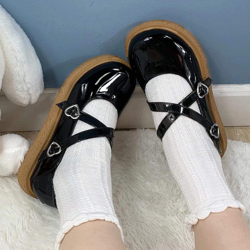 

Kawaii Lolita Woman Goth Shoes Big Round Toe College Style Japanese Anime Gothic Jk Uniform Shoe Harajuku Wedge Cute Shoes