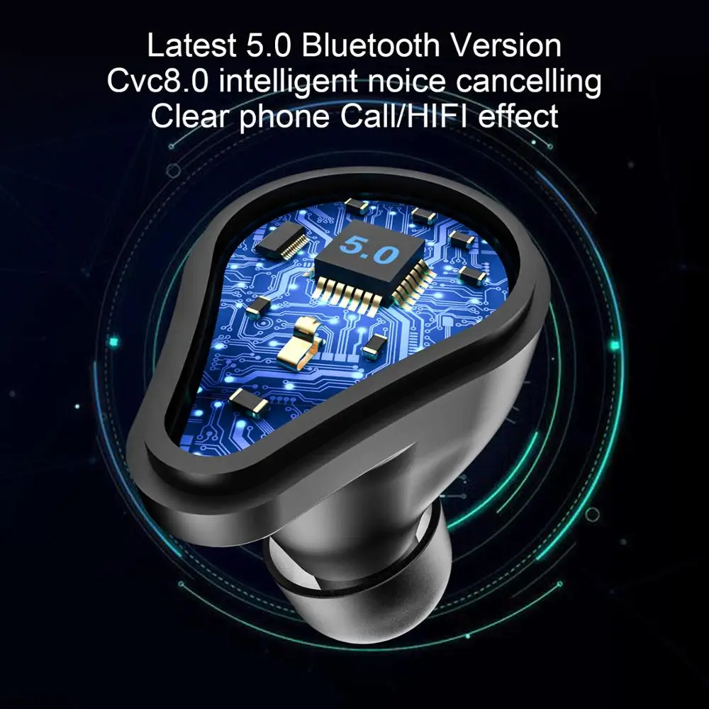 JEELOCK Bluetooth 5.0 Wireless Earphone 9D Stereo Sound Touch Control IPX7 Waterproof with 7000mAh LED Smart Power Charging Box