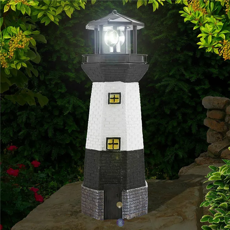 Solar Lighthouse LED Light Garden Leuchtturm Beacon Lamp Home Decor Polysilicon Solar Panel Eco-friendly Resin 360° Rotating