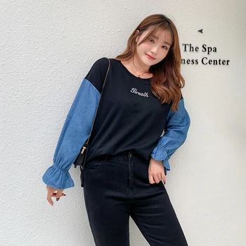 

Large size women's autumn winter new coat western style cowboy horn sleeve stitching long sleeve 2183