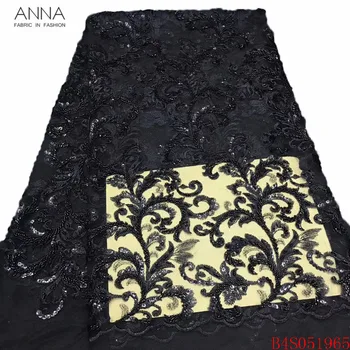 

Anna black african heavy handmade beaded lace fabric 2020 high quality embroidery laces french sequin fabrics 5 yards for sewing