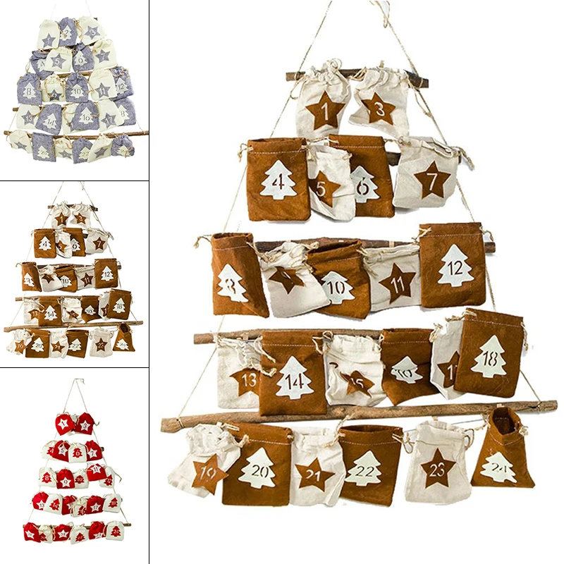 Hanging Bag Door Wall Countdown Calendar Advent Candy Storage Christmas Gifts